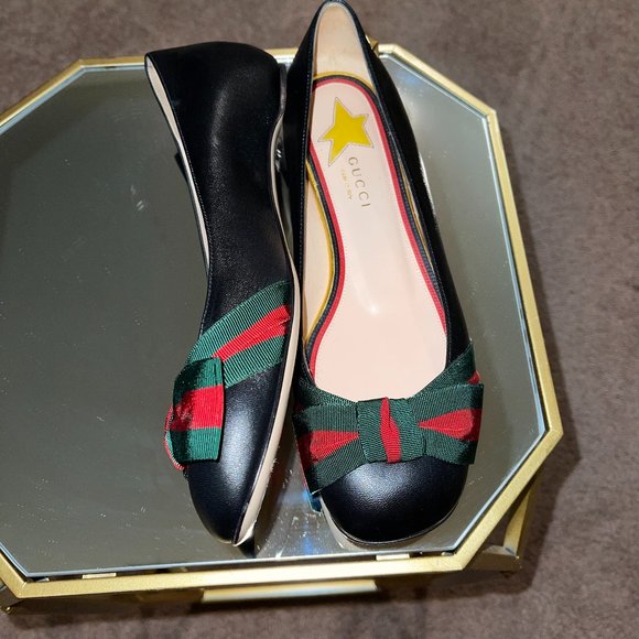 GUCCI web bow star stud ballet flats - Picture 2 of 6